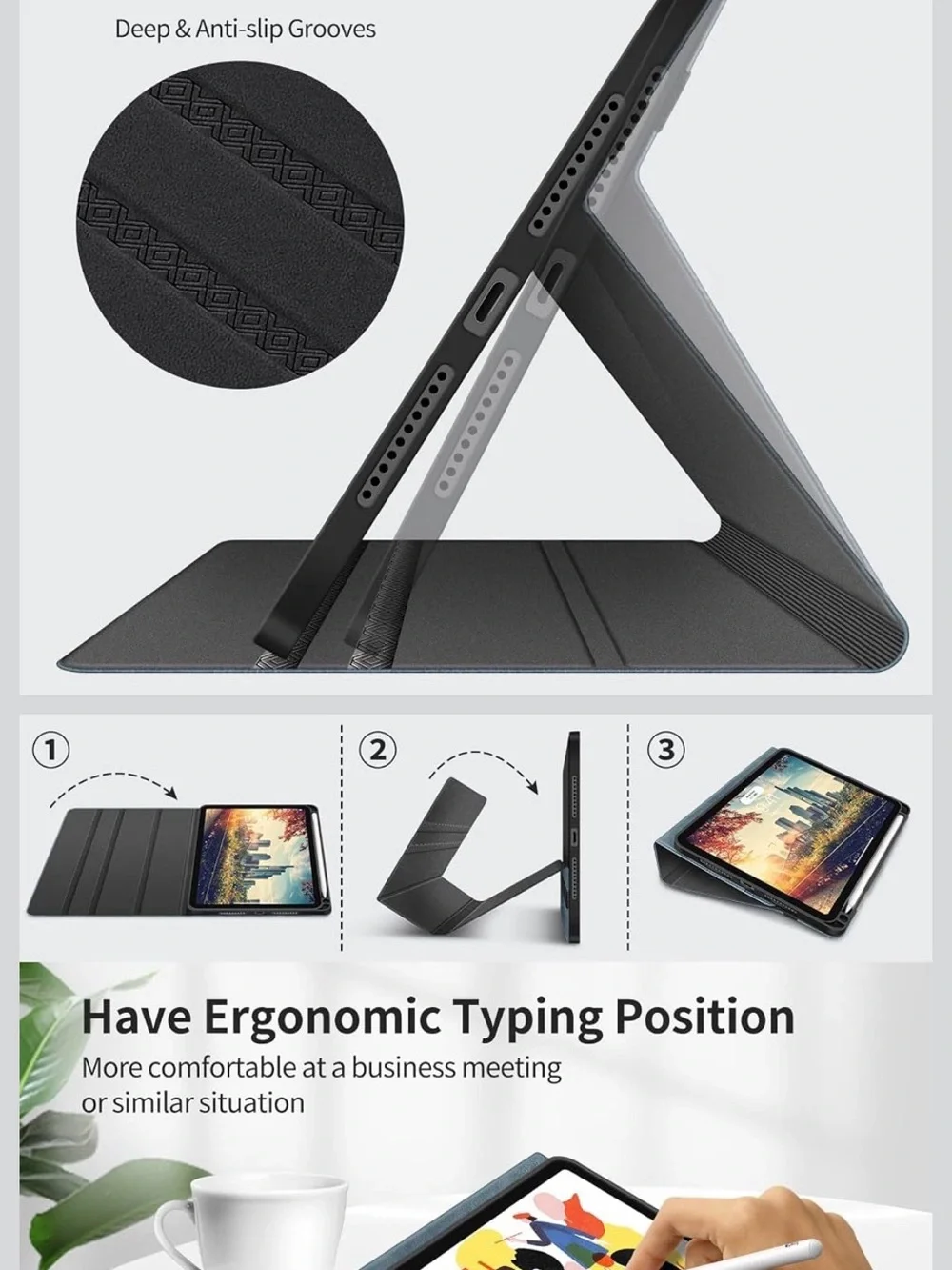 Blue iPad Folio Case with Stand and Pencil Slot